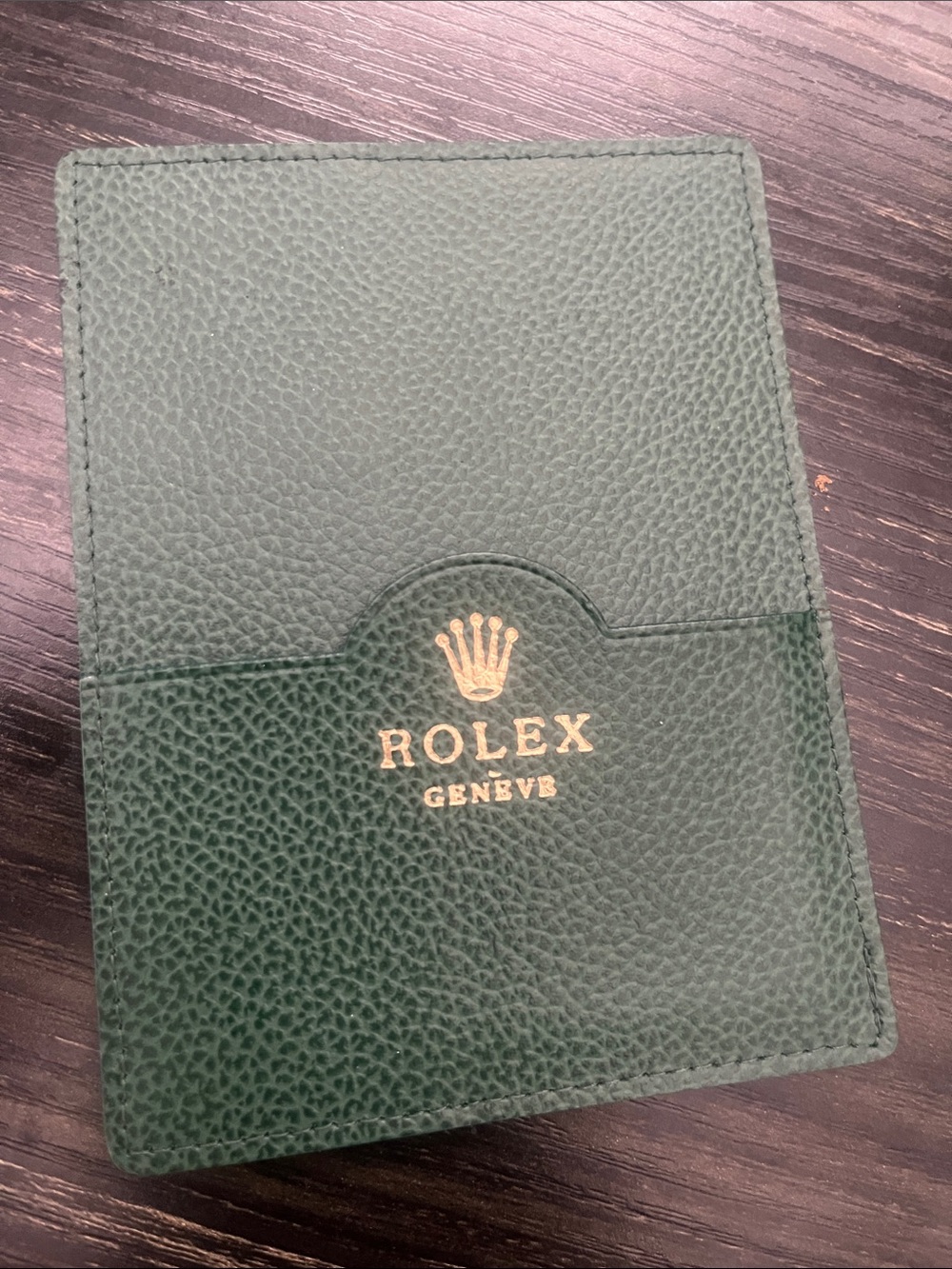 Rolex Dark Green Leather Card & Key Sleeve with Gold Logo